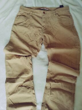 Tan Corduroy Pants with Signature Flag Trim Men's 36 X32, High Waisted, Retro